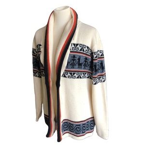Vintage 70s unisex cardigan sweater belted Aztec